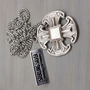 Sterling Silver Canterbury Cross on 24 inch Stainless Steel Chain